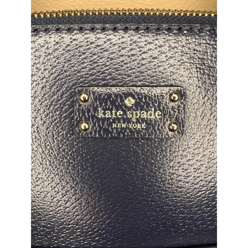 Kate Spade Navy Leather Satchel Top Handle Crossbody Bag Classic Structured Purs